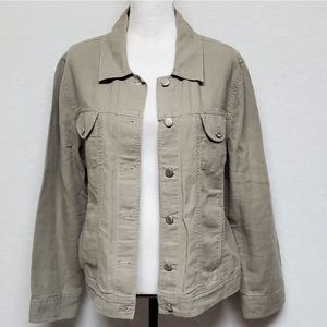 J. Jill Green Linen Cotton Button Front Western Style Denim Jacket